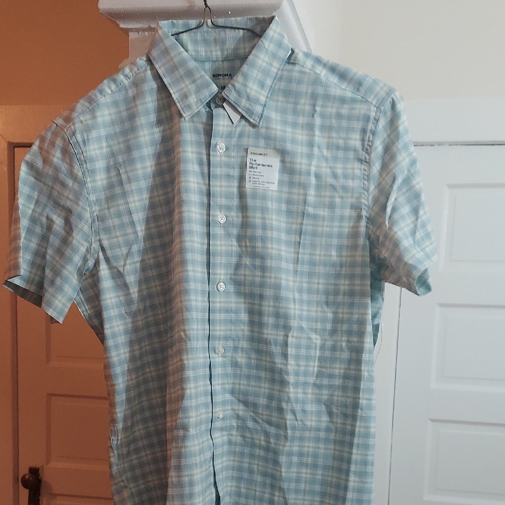 Croft & Barrow Light Blue Checkered Large Short Sleeve Shirt